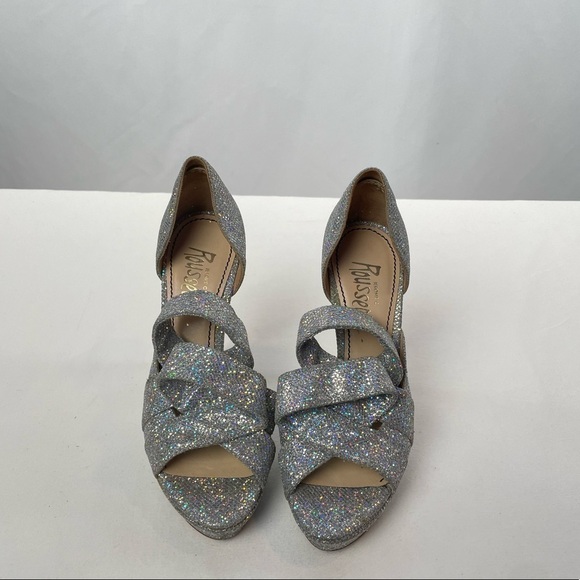 Jerome C. Rousseau Kier Iridescent Glitter Platform Sandals in Silver Size 6 - Picture 3 of 8
